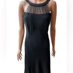 Evan Picone - Black Petite Knee Length Cocktail Dress with Beaded Neckline